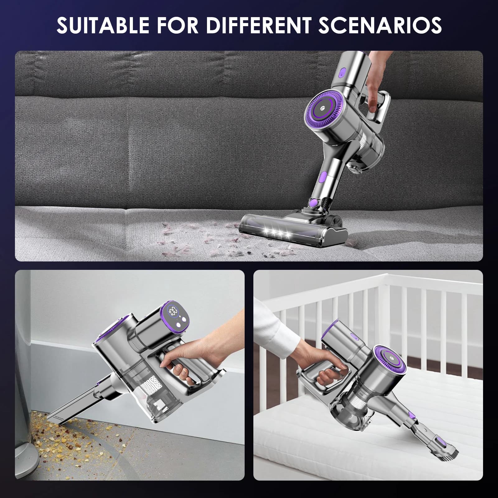 Odkurzacz bezprzewodowy Fixtfixer X7 z akumulatorem, silnik bezszczotkowy, szczotka zapobiegająca plątaniu się włosów – idealny do dywanów