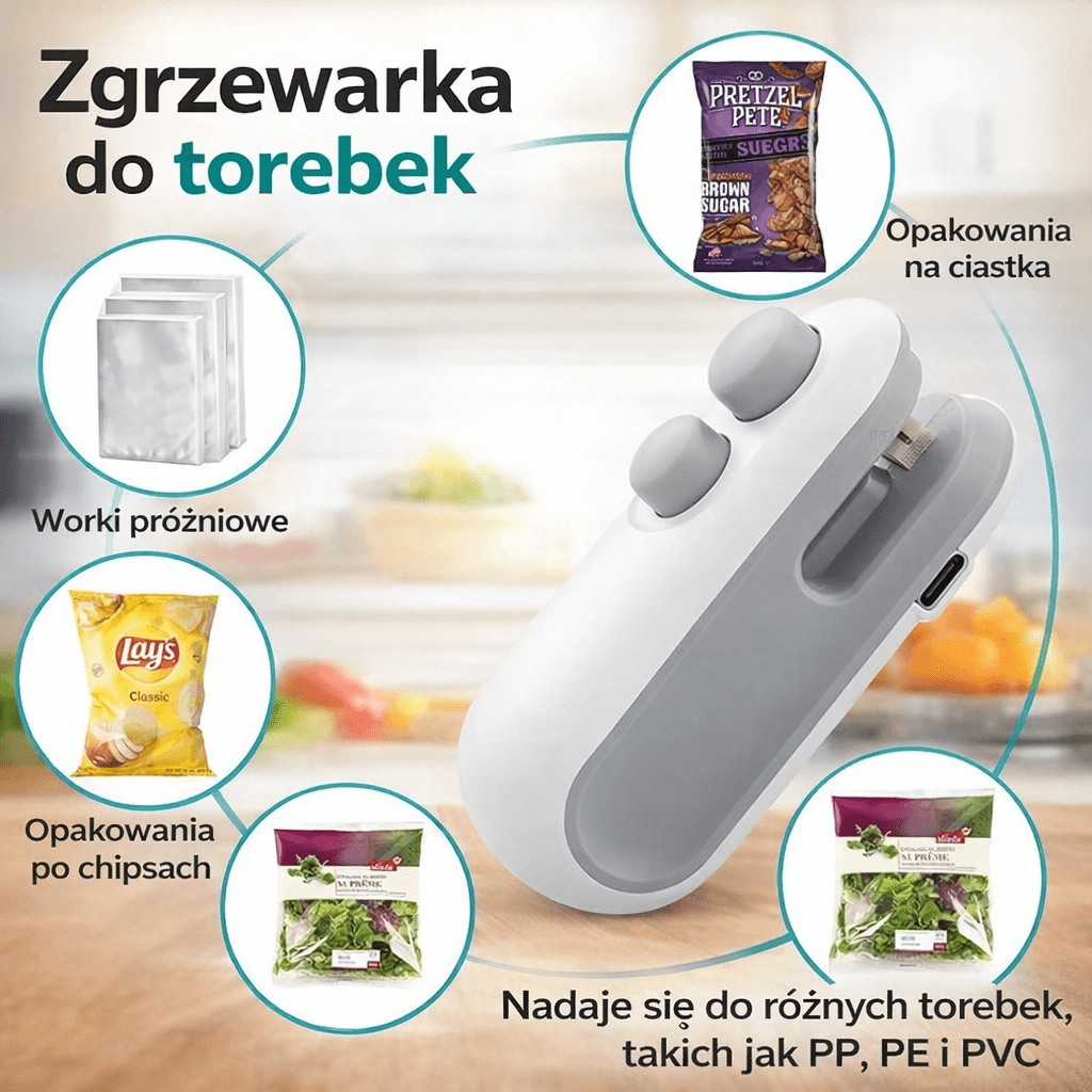 Mini zgrzewarka do torebek plastikowych Akumulatorowa zgrzewarka do torebek 2 w 1 z nożem Przenośna zgrzewarka termiczna Maszyna do zgrzewania toreb plastikowych